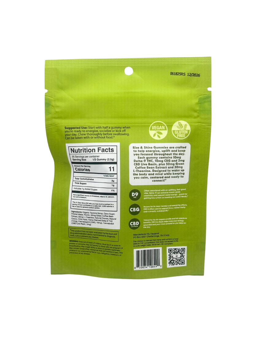 Rise & Shine CBG & Delta 9 THC Live Resin Gummies – Sativa - Lemon Lime