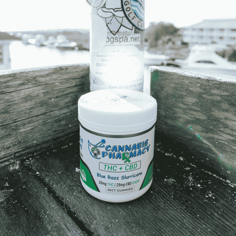 Cannabis Pharmacy 1:1 Delta-9 THC Gummies | 25mg THC &amp; 25mg  CBD - Blue Razz Slurricane - 20ct