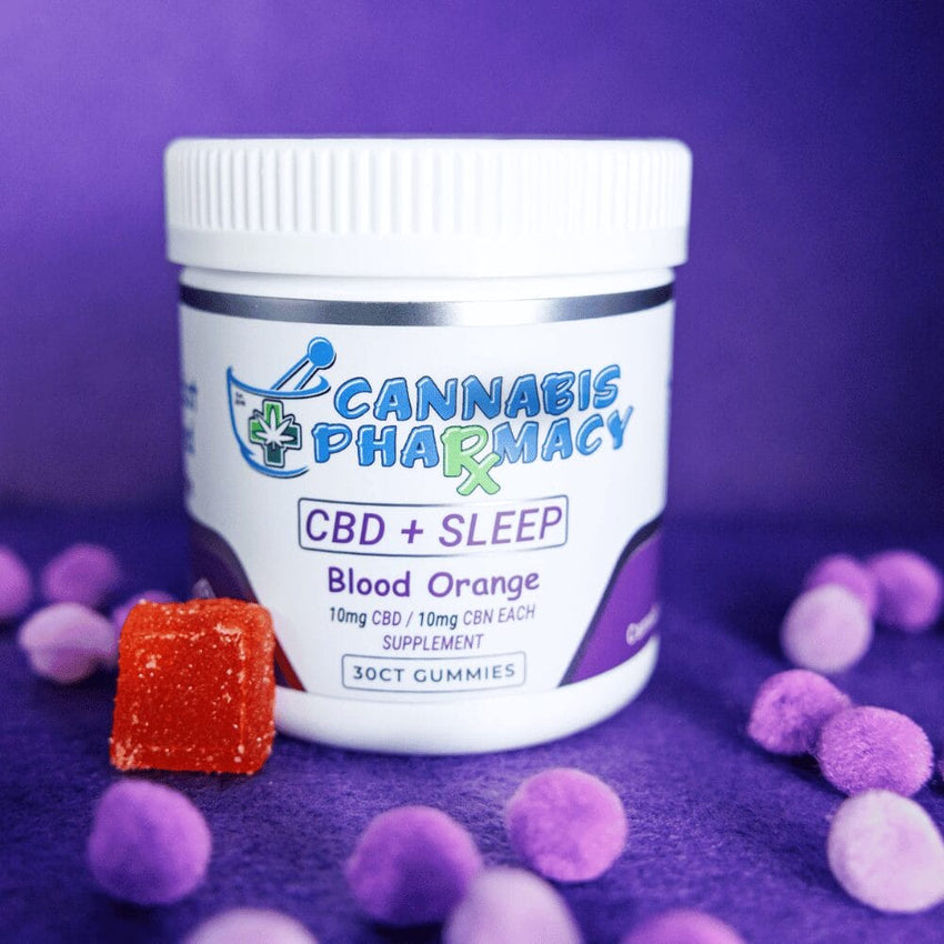 Cannabis Pharmacy CBD Sleep Gummies | 10mg CBD + 10mg CBN + 5mg Melatonin - Blood Orange - 30ct