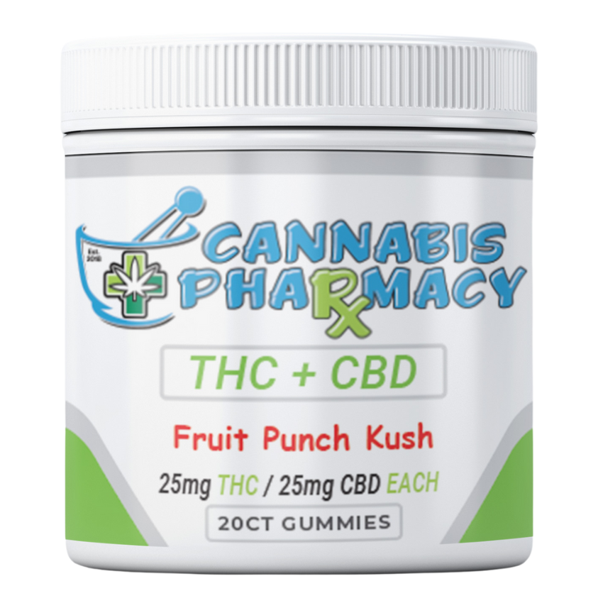 Cannabis Pharmacy 1:1 Delta-9 THC Gummies | 25mg THC &amp; 25mg CBD - Fruit Punch Kush - 20ct