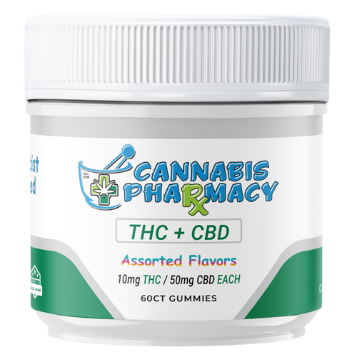 Cannabis Pharmacy THC Blend CBD Gummies | 50mg CBD + 10mg Delta 9 THC - Assorted Flavors - 60ct