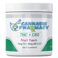 Cannabis Pharmacy | THC Blend CBD Gummies | 50mg CBD + 10mg Delta 9 THC - Fruit Punch - 30ct