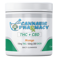 Cannabis Pharmacy THC Blend CBD Gummies | 50mg CBD + 10mg Delta 9 THC - Mango - 30ct